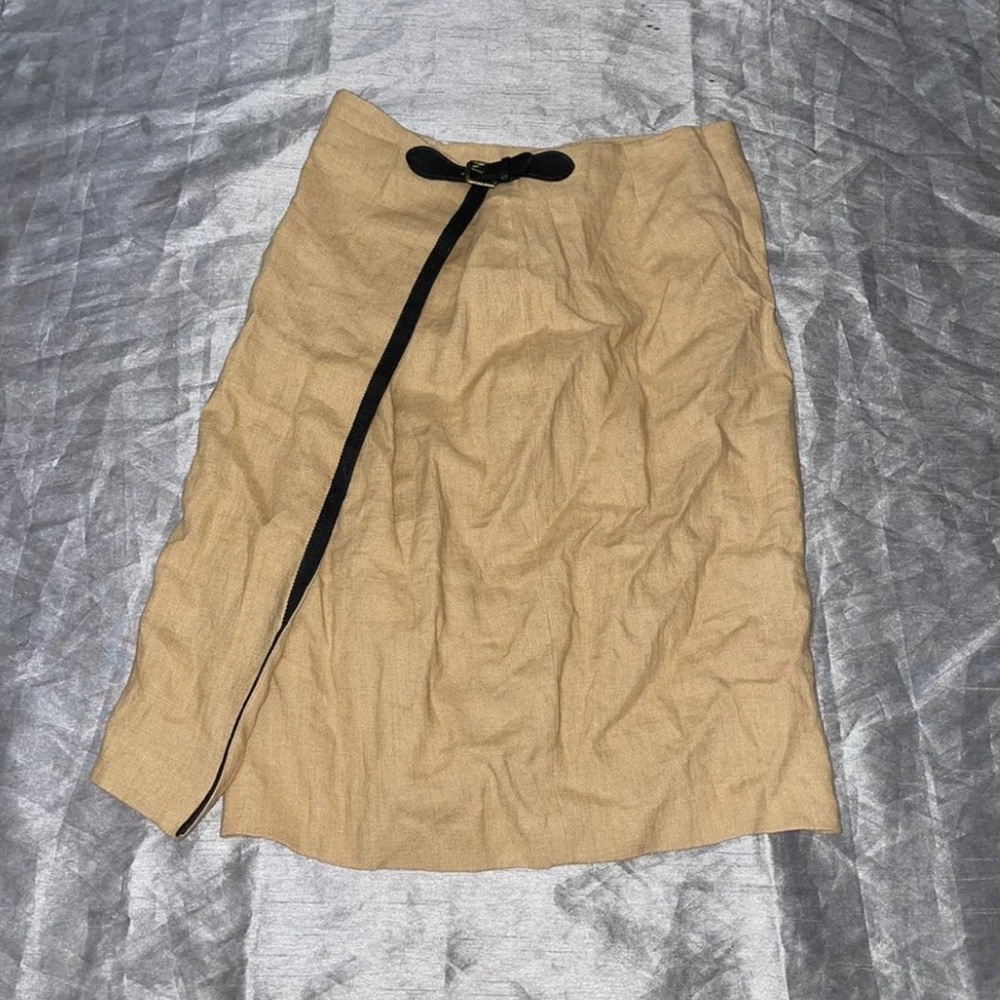 Lauren Ralph Lauren Linen Midi Skirt with Black Belt Size 4